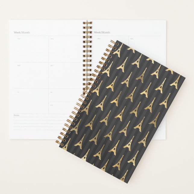 Elegant Eiffel Tower France Yellow Black Vertical Planner (Display)