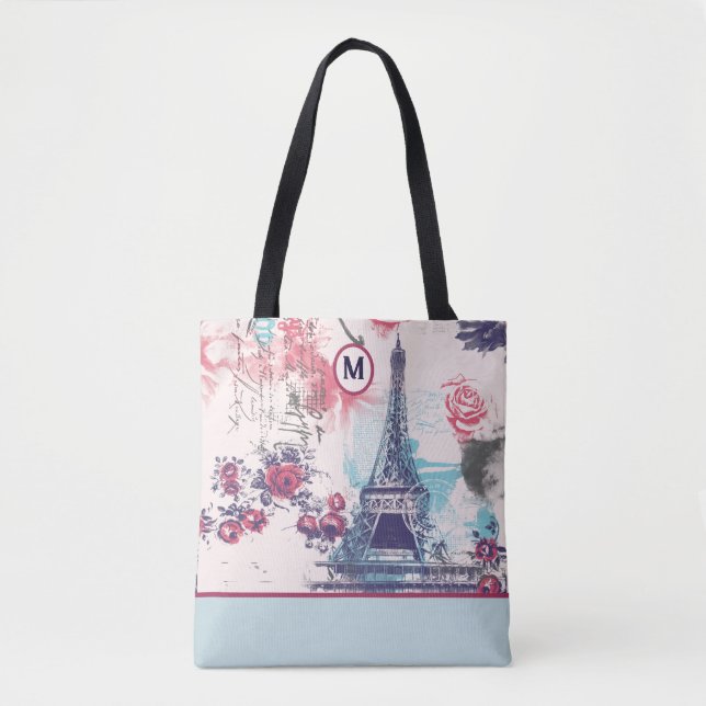 Elegant Eiffel Tower Paris And Red Roses Tote Bag (Front)