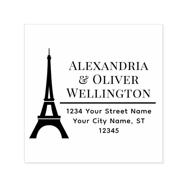 Elegant Eiffel Tower Paris Couple Name Address R Self-inking Stamp (Design)