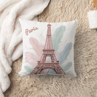 Elegant Eiffel Tower Throw Pillow with Pastel Feat