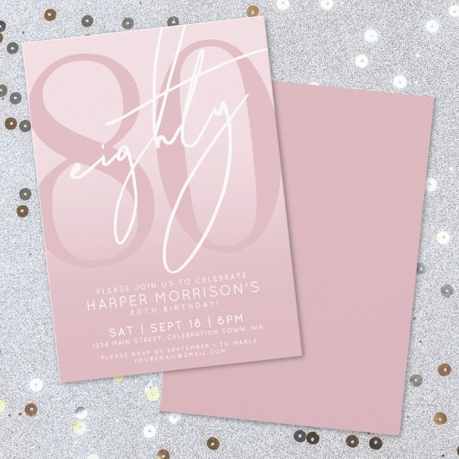 Elegant Eighty Pink 80th Birthday Party Invitation (Elegant Eighty Pink 80th Birthday Party Invitation)