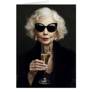 Elegant Elderly Woman with Champagne