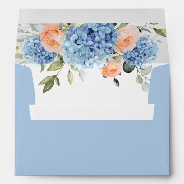 Elegant Elegant Blue Hydrangea Blush Pink Roses Envelope (Back (Bottom))