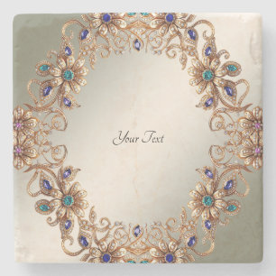 Elegant Elegant Gold Jewel Flowers Stone Coaster