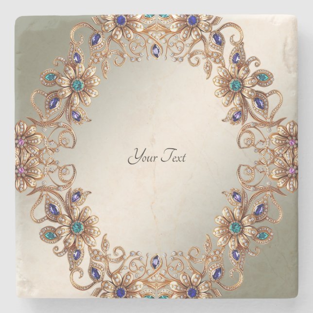 Elegant Elegant Gold Jewel Flowers Stone Coaster (Front)