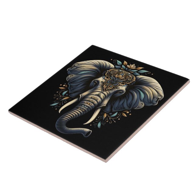 Elegant elephant adorned with intricate patterns tile (Side)