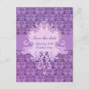 Elegant elephant damask save the date purple card