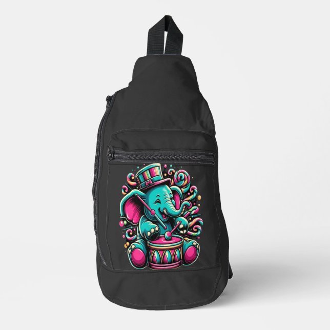 Elegant Elephant Jams With a Top Hat and Drum Sling Bag (Front)