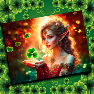 Elegant elf girl St Patrick's Day floral sunshine Postcard