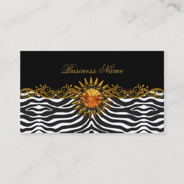 Elegant Elite Classy Black Gold Zebra Animal Business Card (Front)