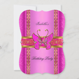 Elegant Elite Hot Pink Gold Butterfly Party Invitation