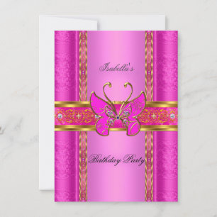 Elegant Elite Hot Pink Gold Butterfly Party Invitation