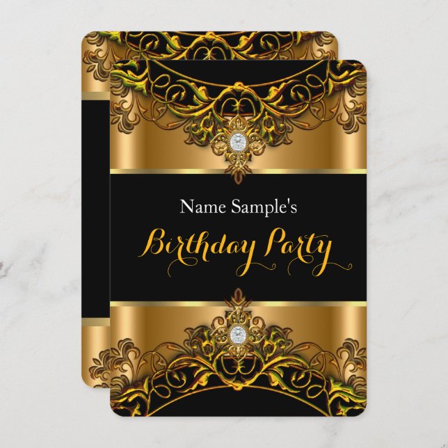 Elegant Elite Royal Gold Black Diamond Birthday Invitation (Front/Back)