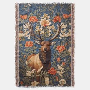 Elegant Elk William Morris Inspired Floral Throw Blanket