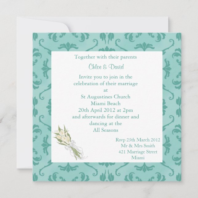 ELEGANT EMBOSS PRINT GREEN WEDDING INVITATION (Front)