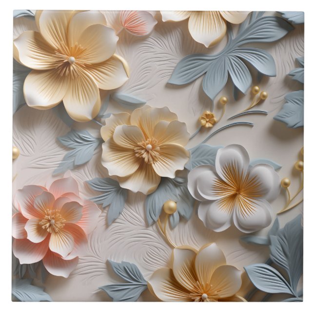 Elegant Embossed 3D Floral Relief Tile (Front)