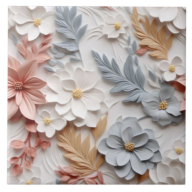 Elegant Embossed 3D Floral Relief Tile (Front)