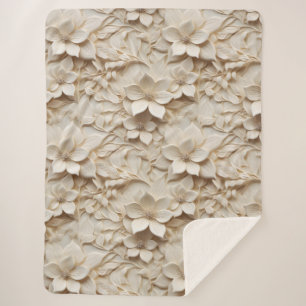 Elegant Embossed 3D Style White Floral Relief Sherpa Blanket