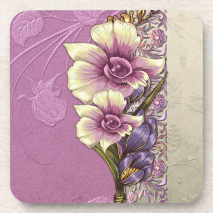 Elegant Embossed Lilac Damask Coasters