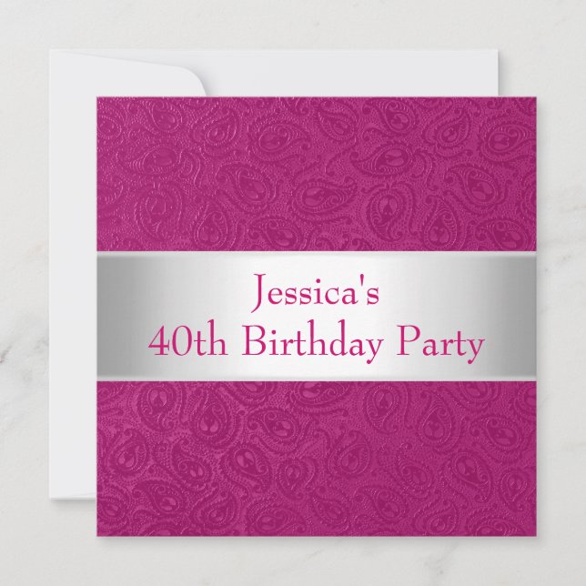 Elegant Embossed Pink White Party Invitation (Front)