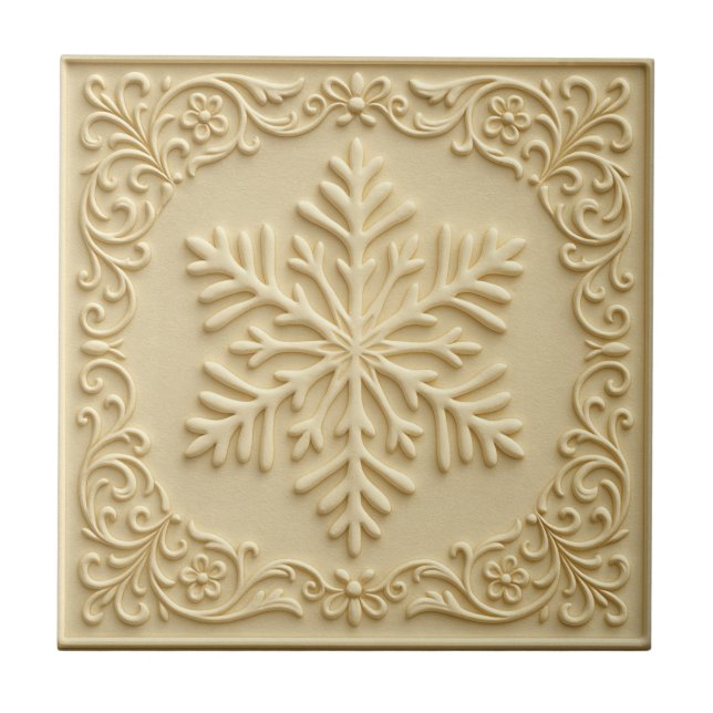 Elegant Embossed Snowflake Holiday Art Tile (Front)