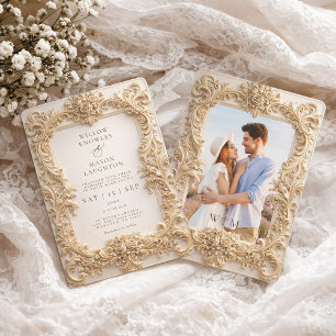 Elegant Embossed Style Frame Baroque Wedding Invitation