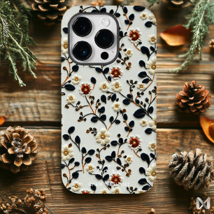 Elegant Embroidered Botanical Floral Pattern iPhone 14 Pro Case