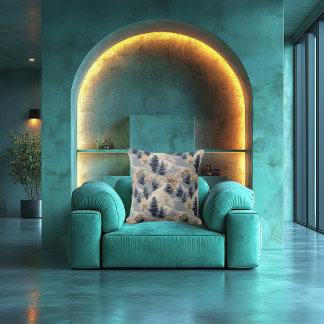 Elegant Embroidered-Effect Winter Landscape Patter Cushion