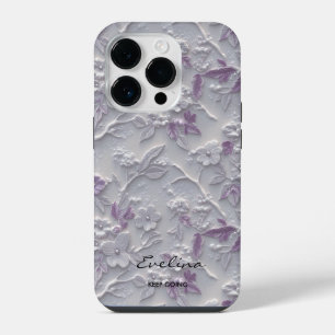 Elegant Embroidered Lavender Floral Pattern iPhone 14 Pro Case