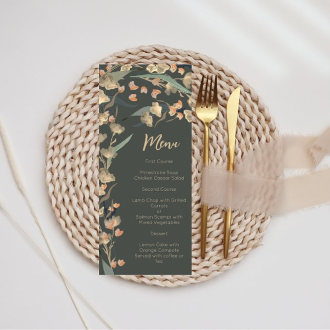Elegant Emerald and Beige Wildflower Botanical  Menu (Creator Uploaded)