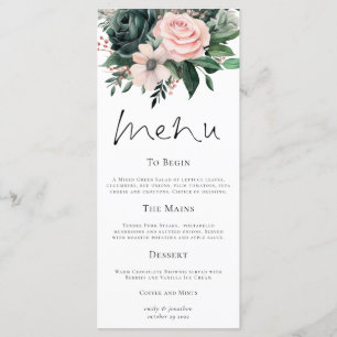 Elegant Emerald and Blush Florals Wedding Menu