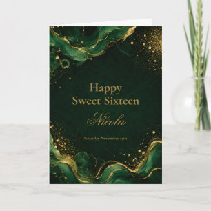 Elegant Emerald and Gold Alcohol Sweet Sixteen Card