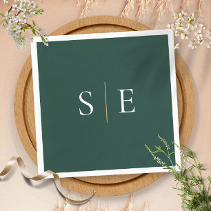Elegant Emerald And Gold Monogram Minimalist Napkin