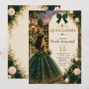 Elegant Emerald and Gold Quince Invitation
