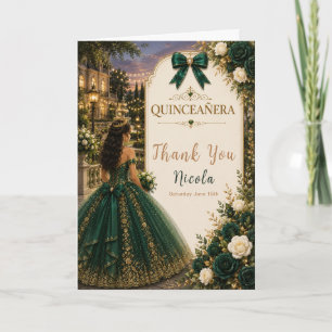 Elegant Emerald and Gold Quince Thank You Card