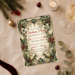 Elegant Emerald Art Nouveau Christmas Party Invitation