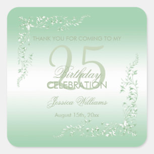 Elegant Emerald Decoration 25th Birthday   Square Sticker