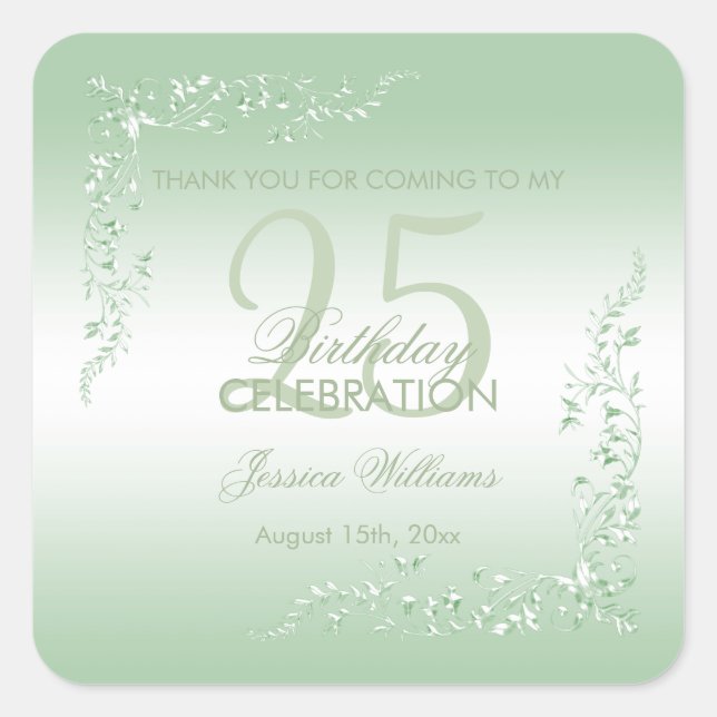 Elegant Emerald Decoration 25th Birthday   Square Sticker (Front)