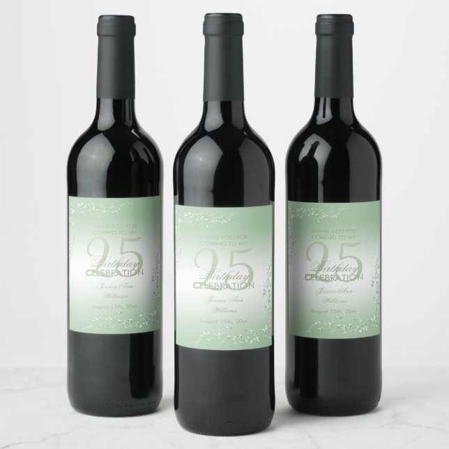 Elegant Emerald Decoration 25th Birthday  Wine Label (Bottles)