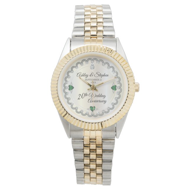 Elegant Emerald Diamonds 20th Wedding Anniversary Watch (Front)