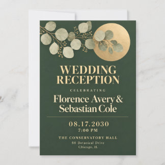 Elegant Emerald Eucalyptus Gold Wedding Reception Invitation