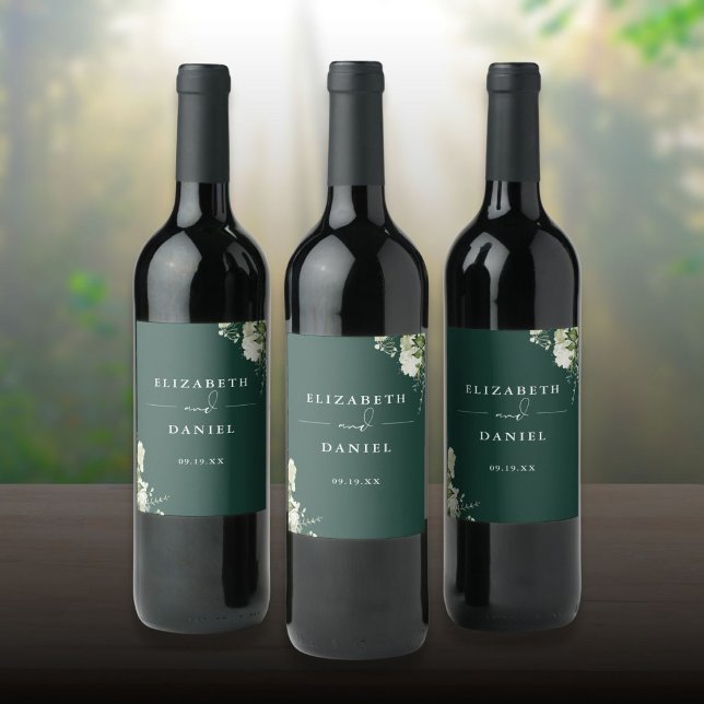 Elegant Emerald Floral Greenery Wedding Wine Label (Elegant Emerald Floral Greenery Wedding Wine Label)