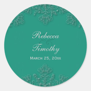 Elegant emerald floral swirls wedding stickers