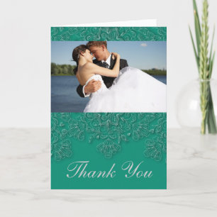 Elegant emerald floral wedding photo thank you card
