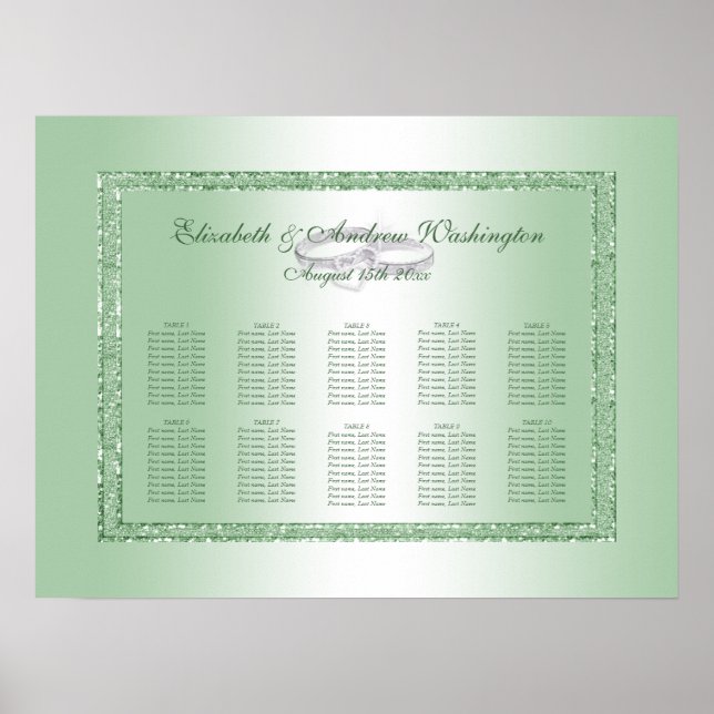 Elegant Emerald Glitter & Silver Wedding Rings Poster (Front)