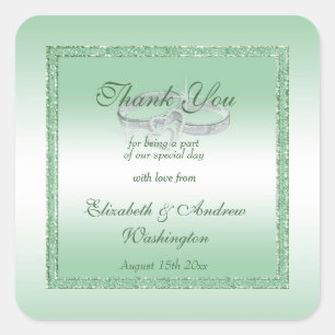 Elegant Emerald Glitter & Silver Wedding Rings Square Sticker