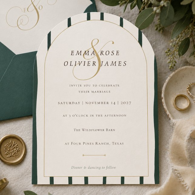 Elegant Emerald Gold Arch Wedding Invitation (Elegant Emerald Gold Arch Wedding Invitation)