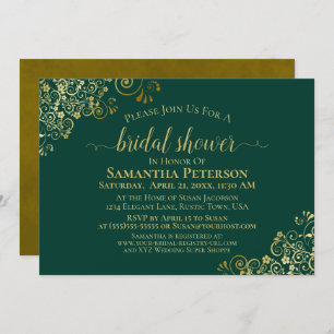 Elegant Emerald & Gold Lace Frills Bridal Shower Invitation