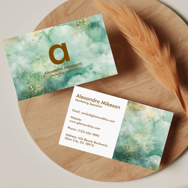 Elegant Emerald Gold Marble Business Card (Creator Uploaded)