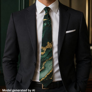 Elegant Emerald Gold Marble Tie